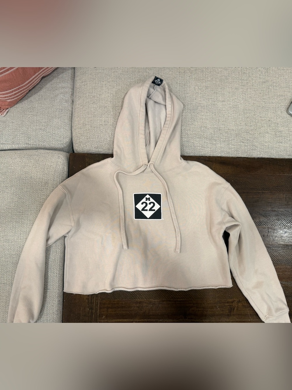 Women’s Michigan M22 Beige Cropped Hoodie - Size Medium